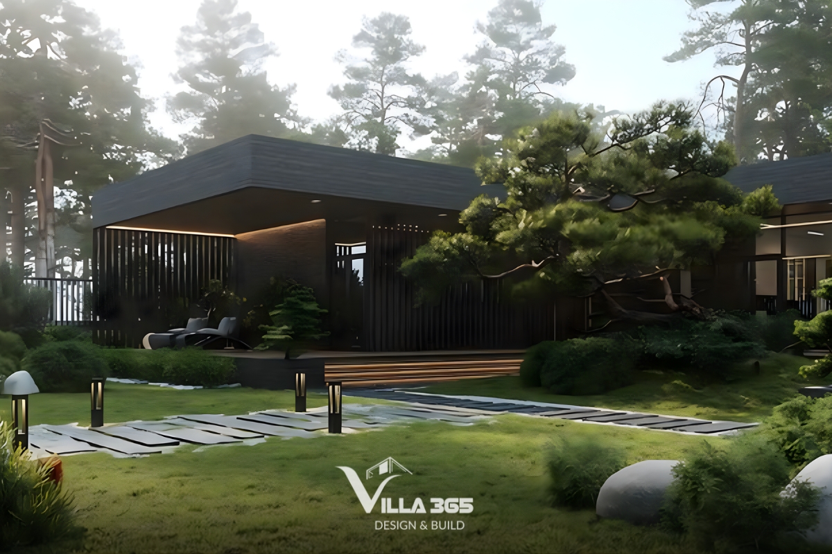 Không gian mở liên thông và sự kết nối trong nhà - ngoài trời qua cửa kính lớn là yếu tố không thể thiếu của biệt thự hiện đại