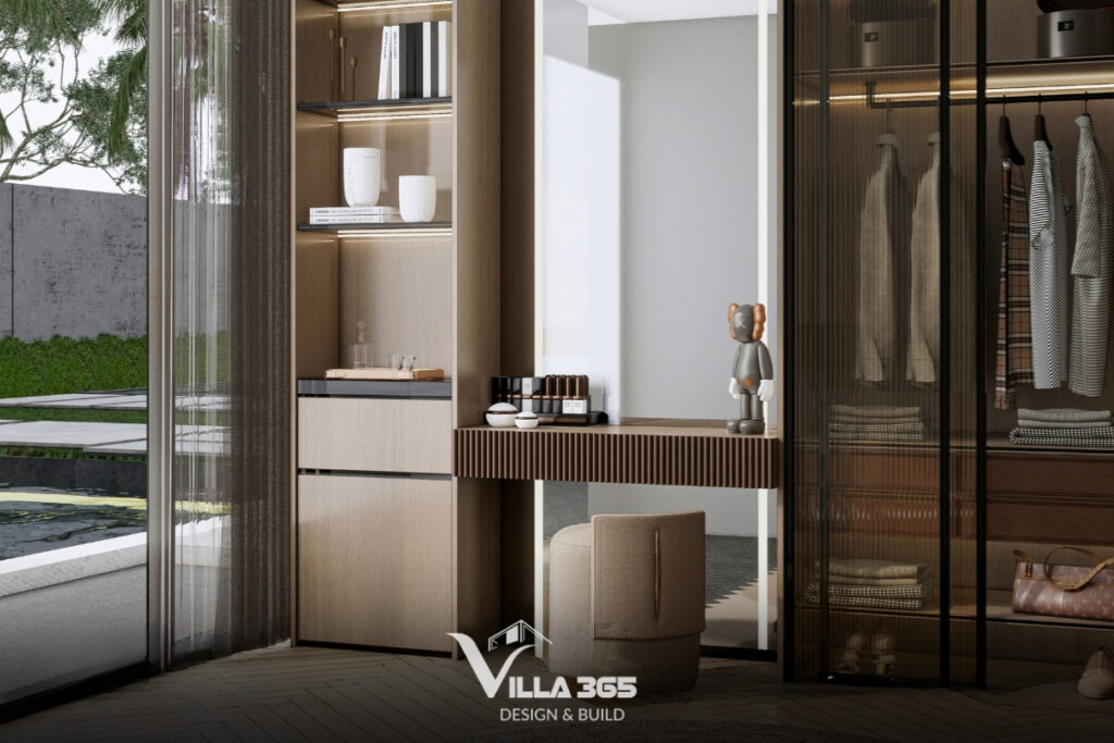 Không gian hướng ngoại với hệ của kính lớn hướng tầm nhìn ra sân vườn xanh mát, chan hòa với thiên nhiên 