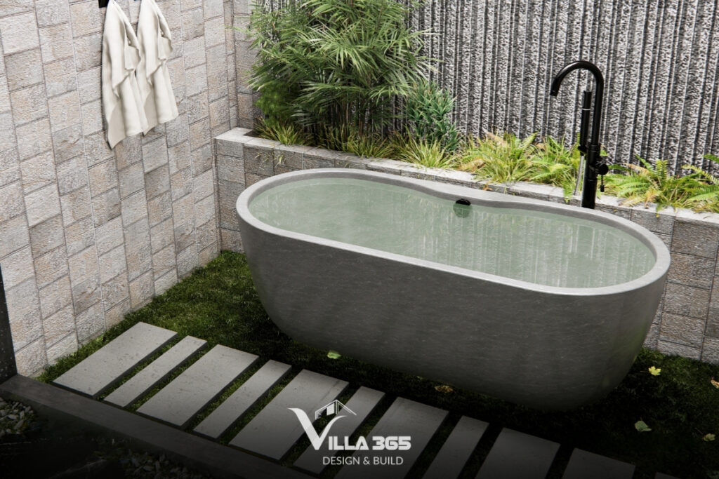 Bồn tắm kết hợp vườn trong là không gian để gia chủ thư giãn và dành trọn thời gian, tâm trí cho bản thân