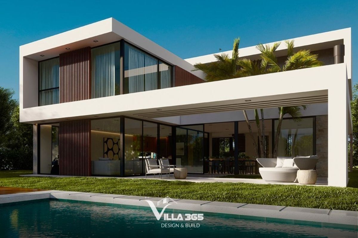 Mái cao rộng, cây xanh và mặt nước trong biệt thự nhiệt đới giúp giảm nhiệt tự nhiên, duy trì nhiệt độ thoải mái ngay cả khi không bật điều hòa