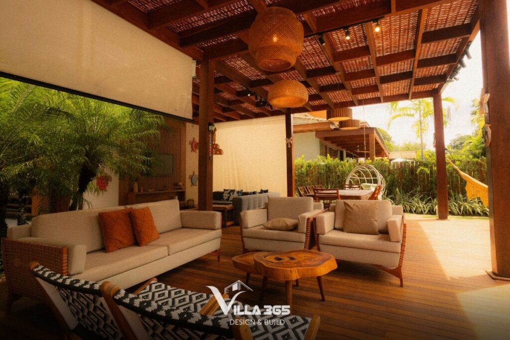 Biệt thự, nhà vườn có lợi thế ánh sáng và thiên nhiên nên màu sắc trong nhà đóng vai trò bổ trợ, kết nối trong – ngoài