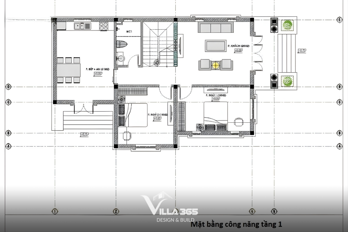 Tầng 1 trong công năng biệt thự tân cổ điển mái Thái được quy hoạch là không gian tiếp khách, bếp ăn và sinh hoạt chung hòa quyện mạch lạc, tạo nền tảng cho toàn bộ cuộc sống gia đình 