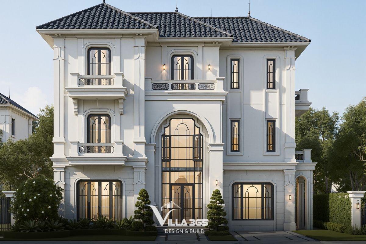 Với những thức cột uy nghi, phào chỉ trang trọng, mái Mansard bề thế, thiết kế biệt thự quận Bình Chánh phong cách Tân cổ điển là tuyên ngôn của sự đẳng cấp