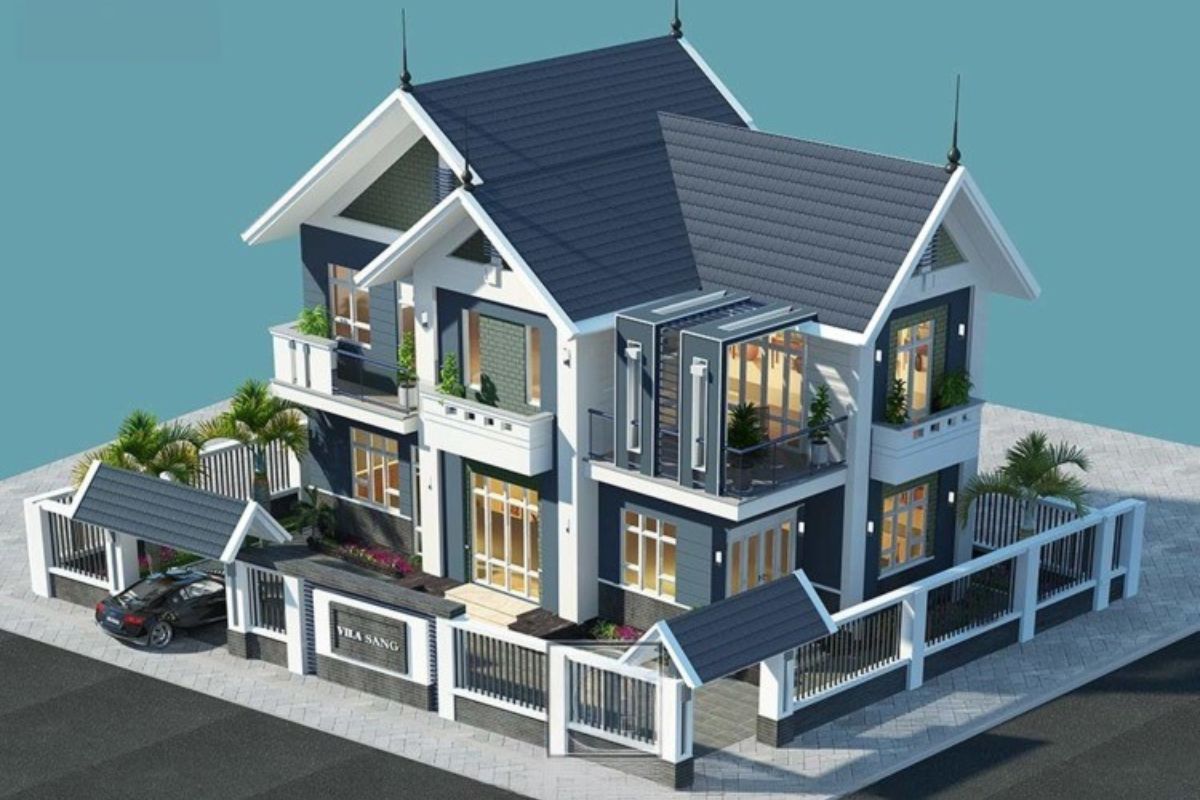 35+ mẫu biệt thự hiện đại 2 mặt tiền đẹp, bản vẽ & kinh nghiệm thiết kế 2026 22 Mẫu biệt thự hiện đại 2 mặt tiền mái Thái phù hợp với các gia đình miền Nam ( Ảnh: Sưu tầm )