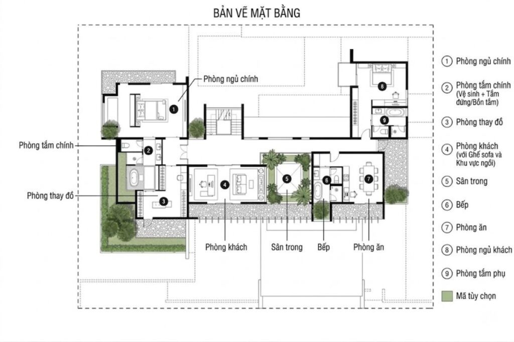 Tầng 2 trong mặt bằng biệt thự 3 tầng là không gian nghỉ ngơi lý tưởng cho từng thành viên gia đình