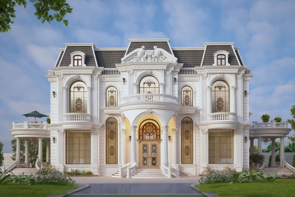 Kiến trúc biệt thự cổ điển Pháp đảm bảo tính đối xứng và tỷ lệ vàng trong bố cục
