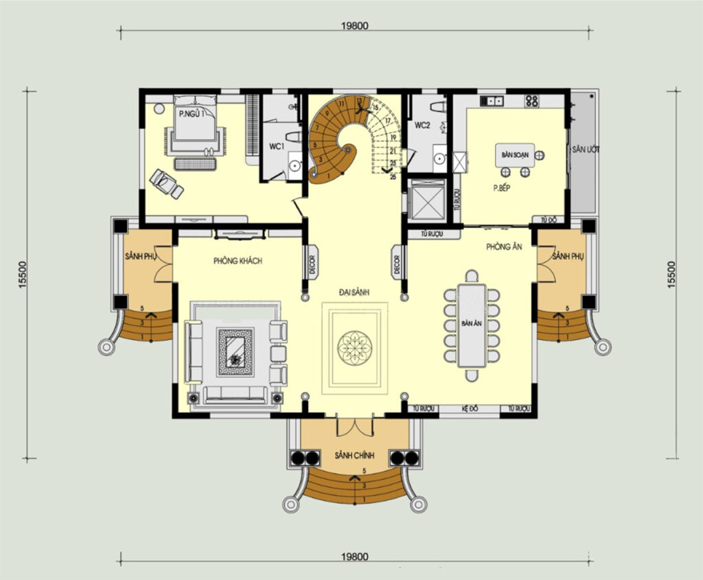 Biệt thự cổ điển Pháp bố trí nhiều cửa để đảm bảo khả năng lấy sáng và thông gió tự nhiên