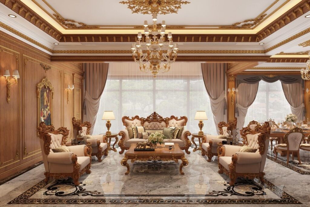 Tùy vào nhu cầu và sở thích, gia chủ có thể kết hợp nội thất hiện đại trong thiết kế biệt thự cổ điển Pháp 