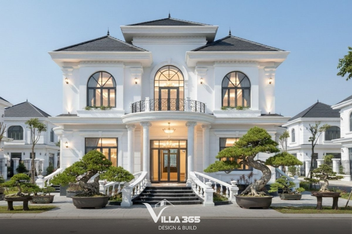 Biệt thự 2 tầng mái Nhật tân cổ điển mang vẻ đẹp sang trọng và cân đối