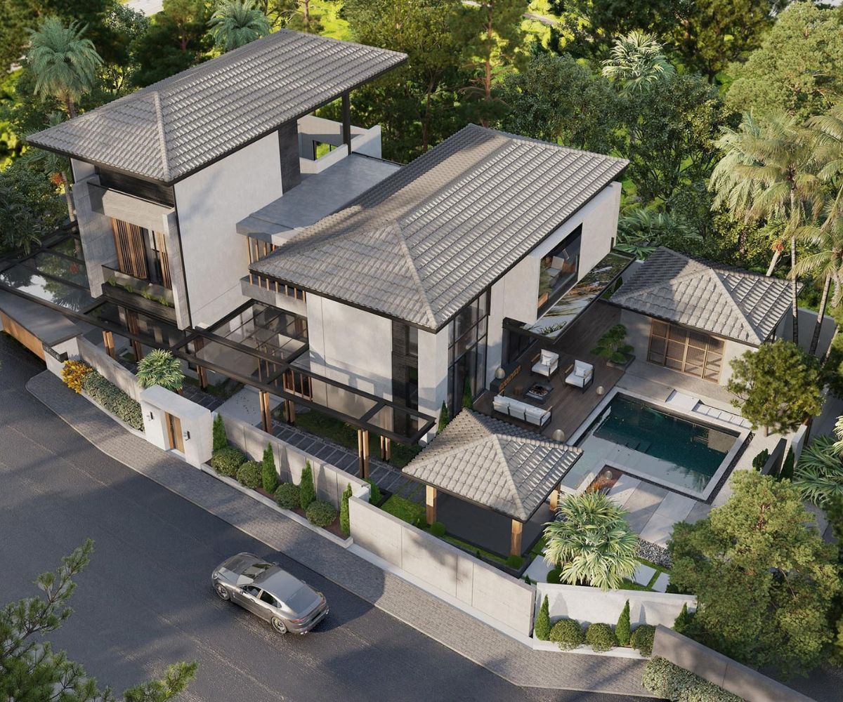 Mẫu biệt thự 2 tầng mái Nhật đẹp có hồ bơi mang đến không gian nghỉ dưỡng (Ảnh: Sưu tầm)