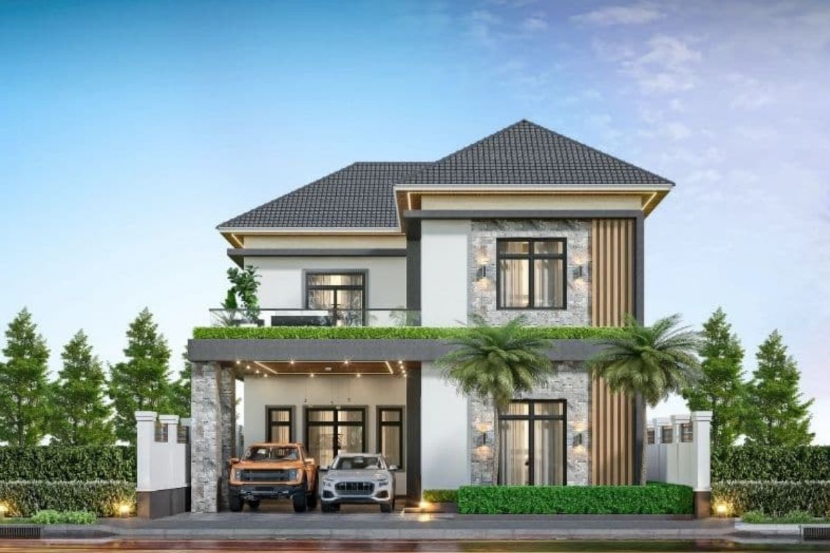 Biệt thự 2 tầng mái Nhật có gara giúp tối ưu công năng (Ảnh: Sưu tầm)