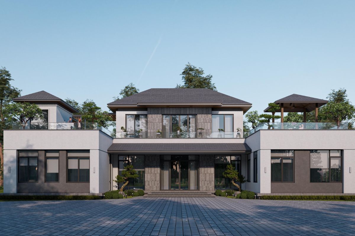 Nhà biệt thự 2 tầng mái Nhật 5 phòng ngủ có không gian rộng rãi (Ảnh: Sưu tầm)