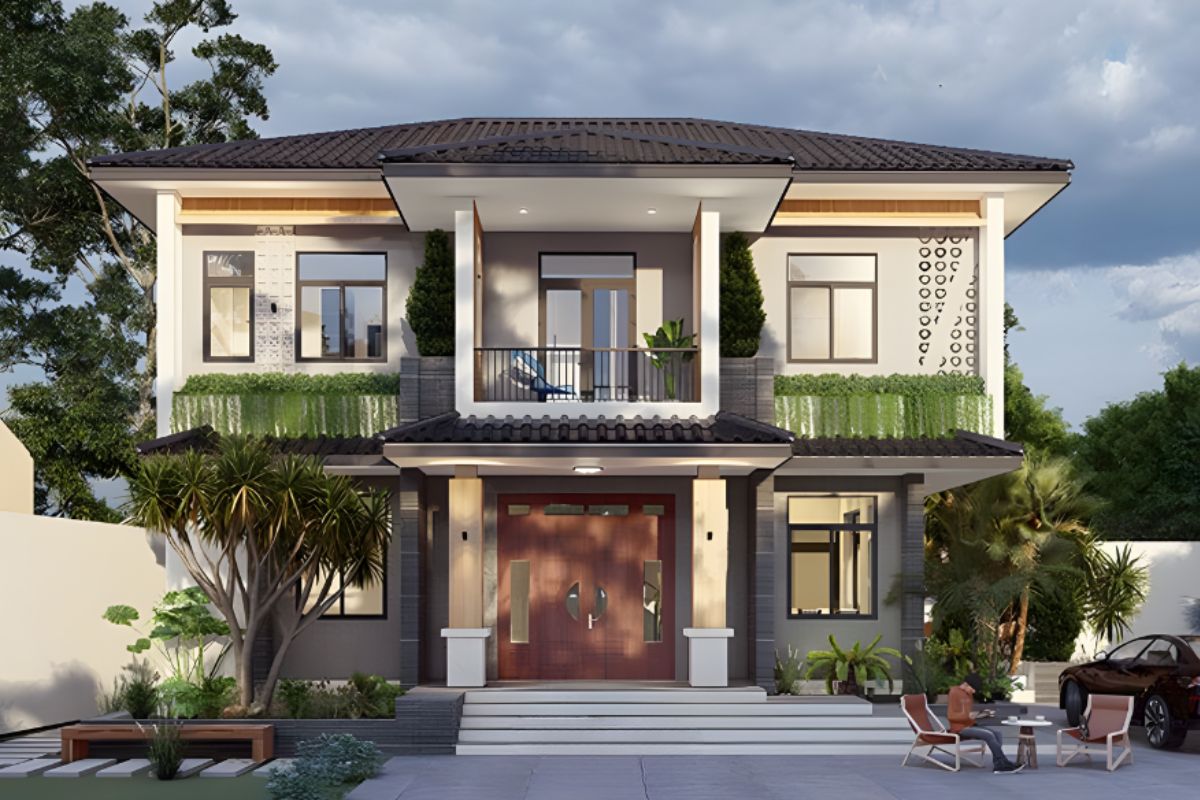 Thiết kế đồng bộ giúp mẫu biệt thự 2 tầng mái Nhật đẹp hoàn chỉnh (Ảnh: Sưu tầm)