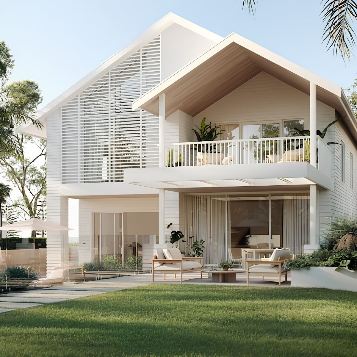 Thiết kế biệt thự 2 tầng mái Thái hiện đại chữ L giúp tối ưu diện tích và tăng tính riêng tư hiệu quả (Ảnh: Sưu tầm)