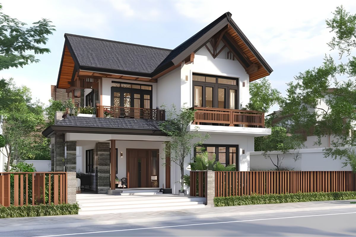 Biệt thự 2 tầng mái thái hiện đại có mức chi phí linh hoạt theo diện tích và vật liệu (Ảnh: Sưu tầm)