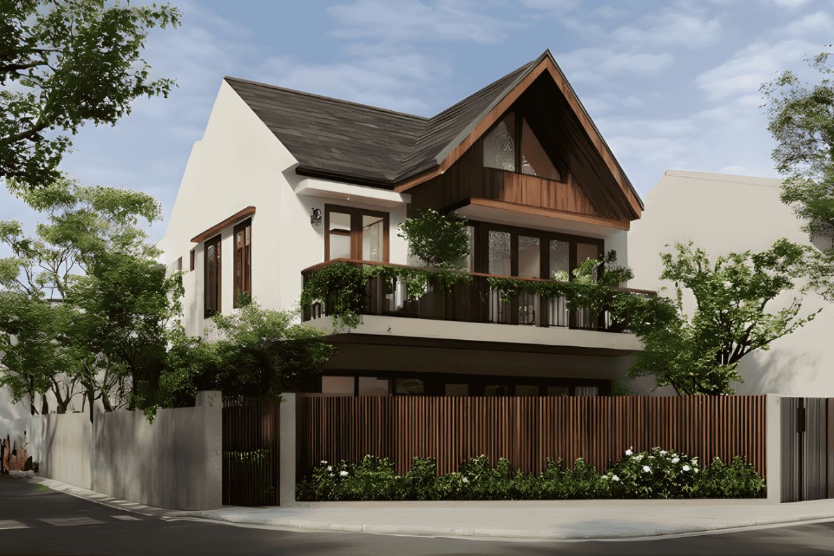 Biệt thự 2 tầng mái thái hiện đại là lựa chọn lý tưởng cho không gian sống hiện đại và bền vững (Ảnh: Sưu tầm)