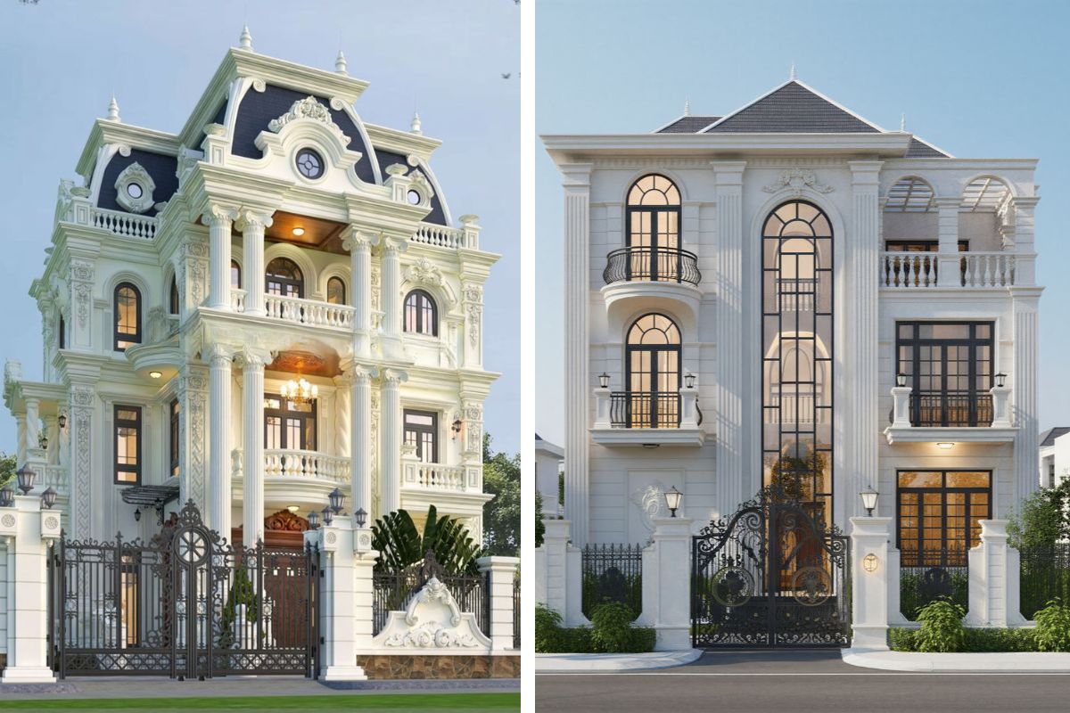 Phân biệt biệt thự cổ điển và tân cổ điển – một bên cầu kỳ, bề thế mang dấu ấn hoàng gia, một bên tinh giản, thanh lịch nhưng vẫn giữ trọn vẻ sang trọng phù hợp với lối sống hiện đại.  (Ảnh: Sưu tầm)
