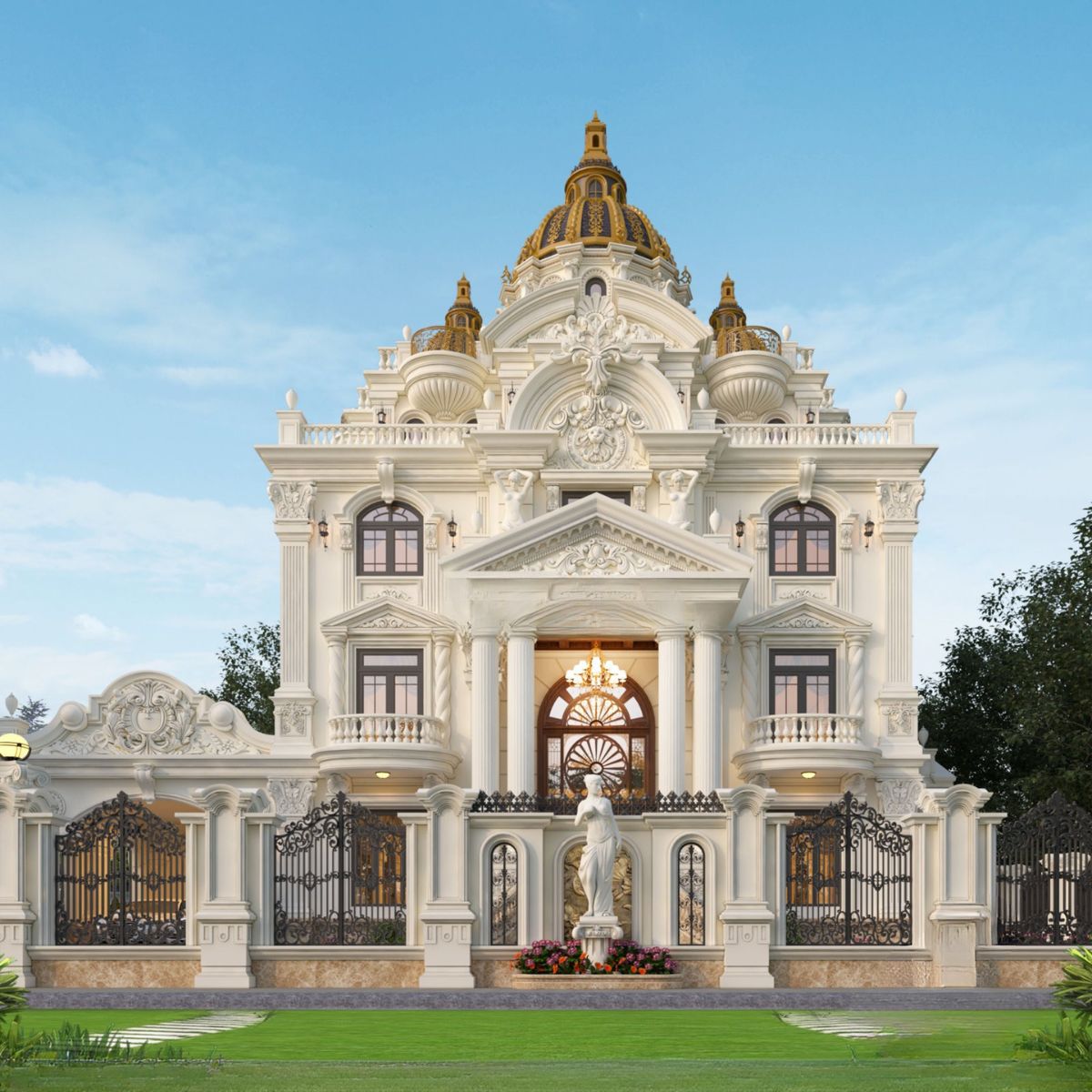 Thi công phức tạp đòi hỏi tay nghề cao trong biệt thự 3 tầng cổ điển (Ảnh: Sưu tầm)