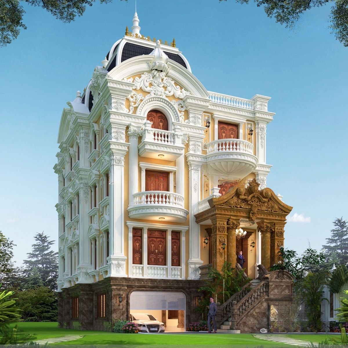 Tối ưu tiện nghi với gara trong biệt thự 3 tầng cổ điển (Ảnh: Sưu tầm)