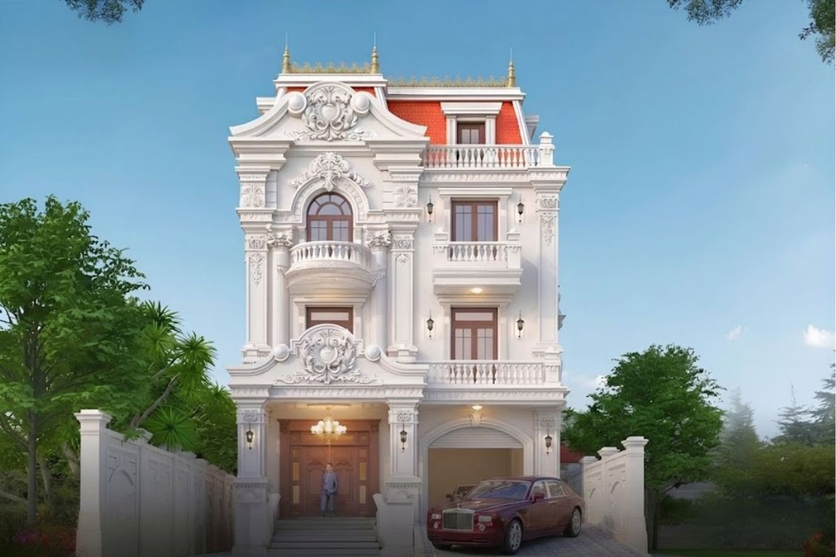 Đồng bộ kiến trúc trong biệt thự cổ điển châu Âu có gara (Ảnh: Sưu tầm)