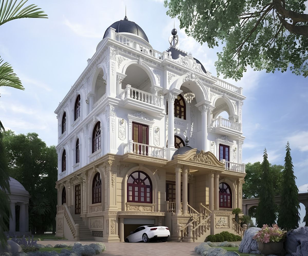 Biệt thự cổ điển có gara tăng tiện ích sống cho gia đình hiện đại (Ảnh: Sưu tầm)