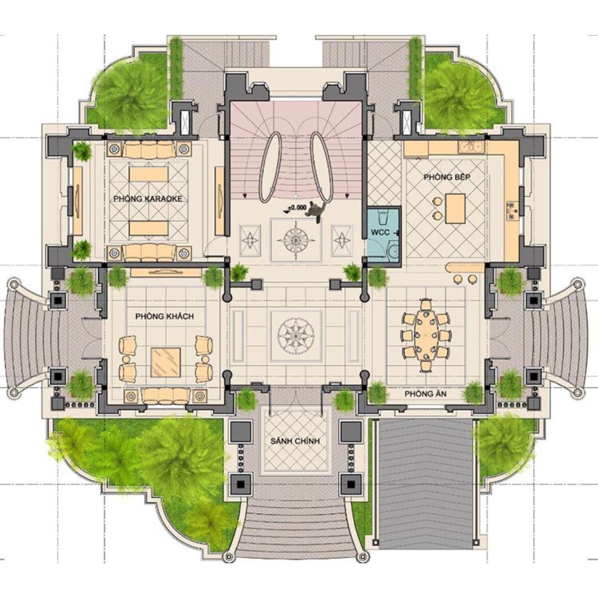 Tầng 1 - Không gian sinh hoạt chung trong biệt thự 3 tầng cổ điển (Ảnh: Sưu tầm)