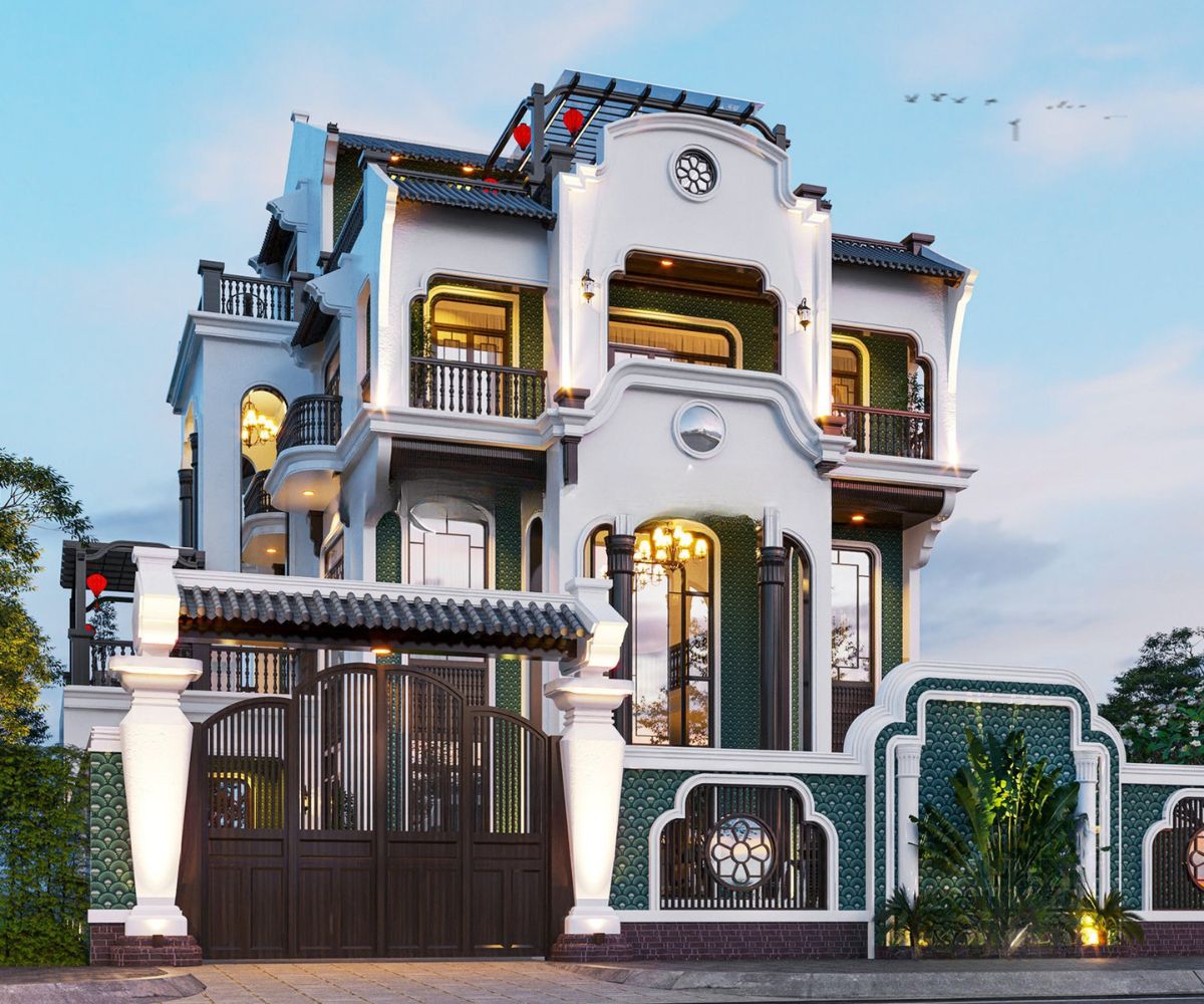 Mẫu biệt thự Indochine tối ưu thông gió, chống nóng nhờ mái dốc và không gian mở đặc trưng (Ảnh: Sưu tầm)