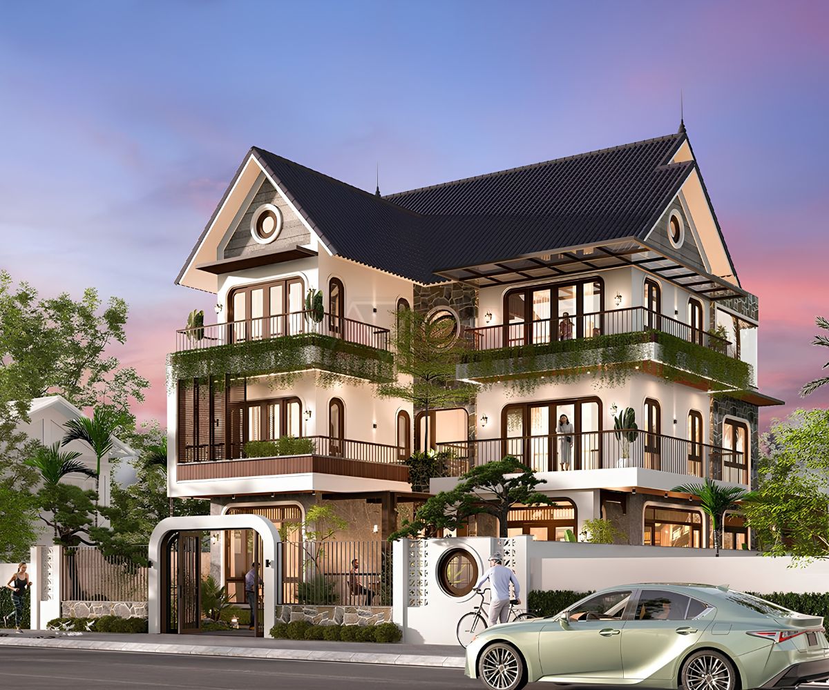 Thiết kế chữ L trong mẫu biệt thự Indochine giúp tối ưu diện tích hiệu quả (Ảnh: Sưu tầm)