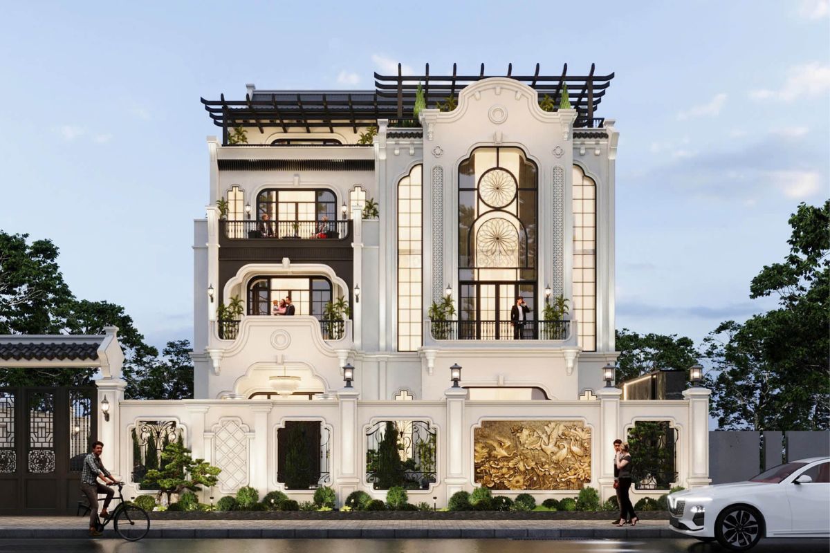 Tầng tum là điểm nhấn nhẹ trong mẫu biệt thự Indochine (Ảnh: Sưu tầm)