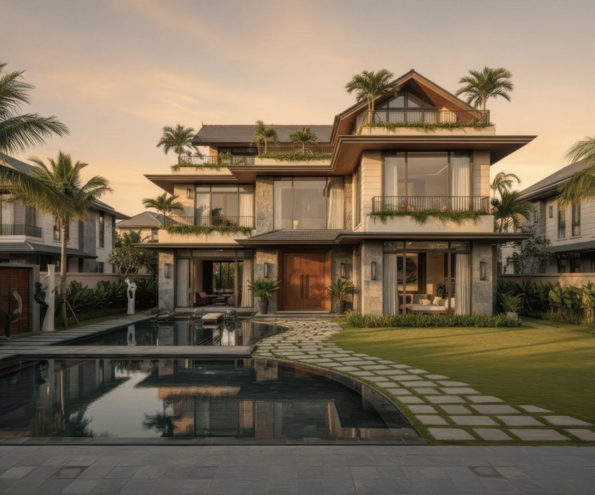 Biệt thự 3 tầng mái Nhật sân vườn mang lại không gian sống gần gũi thiên nhiên (Ảnh: Sưu tầm)