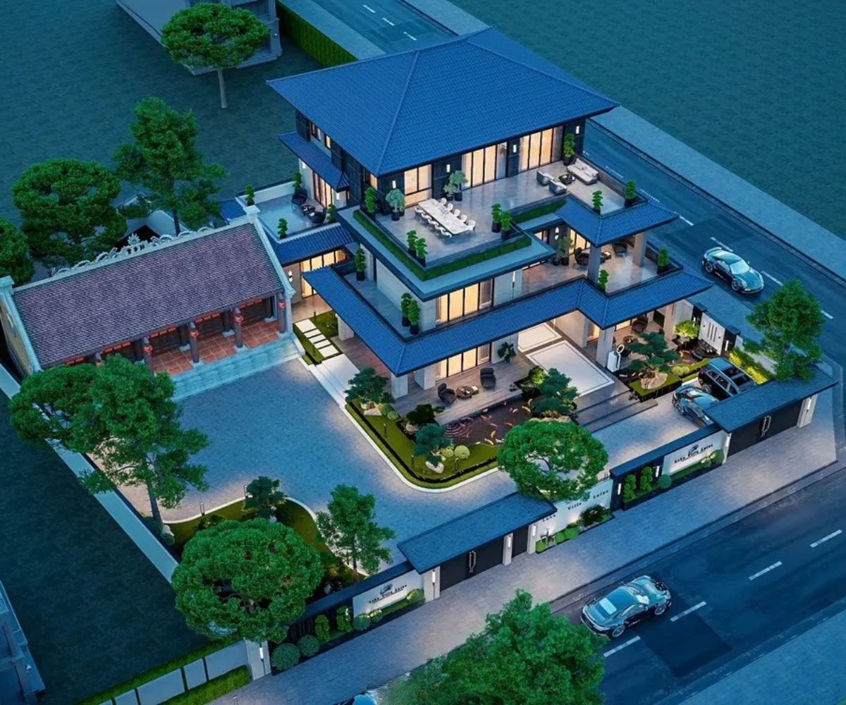 Ngoại thất mở giúp nhà mái Nhật 3 tầng kết nối với cây xanh và cảnh quan  (Ảnh: Sưu tầm)