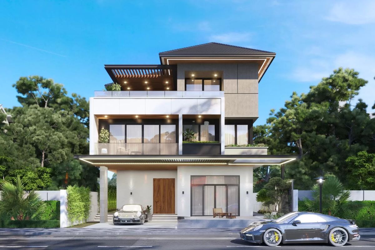 Ngoại thất gọn gàng giúp biệt thự mái Nhật đẹp không bị rối mắt (Ảnh: Sưu tầm)