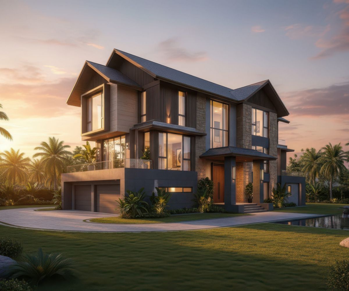 Ngoại thất sử dụng vật liệu cao cấp giúp biệt thự mái Nhật đẹp nổi bật (Ảnh: Sưu tầm)