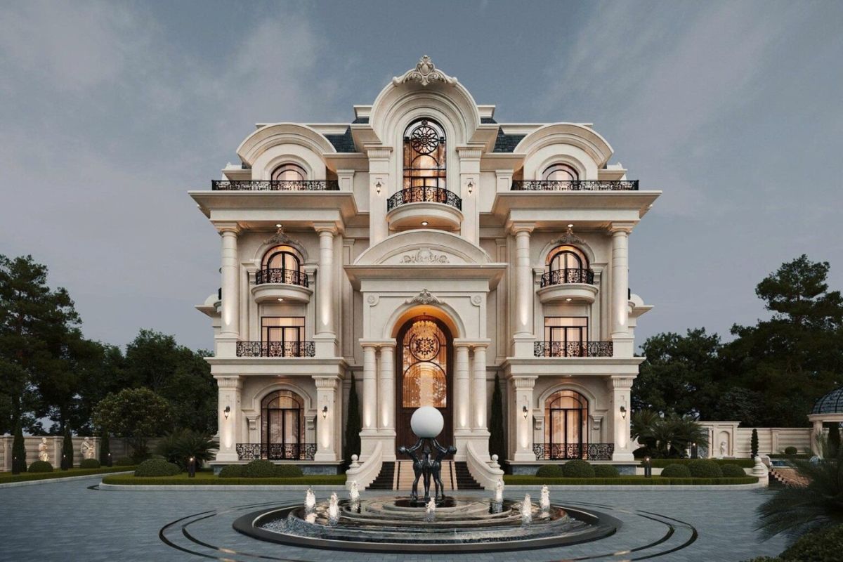 Mái Mansard trên biệt thự tân cổ điển 4 tầng không đơn thuần là chi tiết kiến trúc, đó là tuyên ngôn về đẳng cấp của công trình (Ảnh: Sưu tầm)