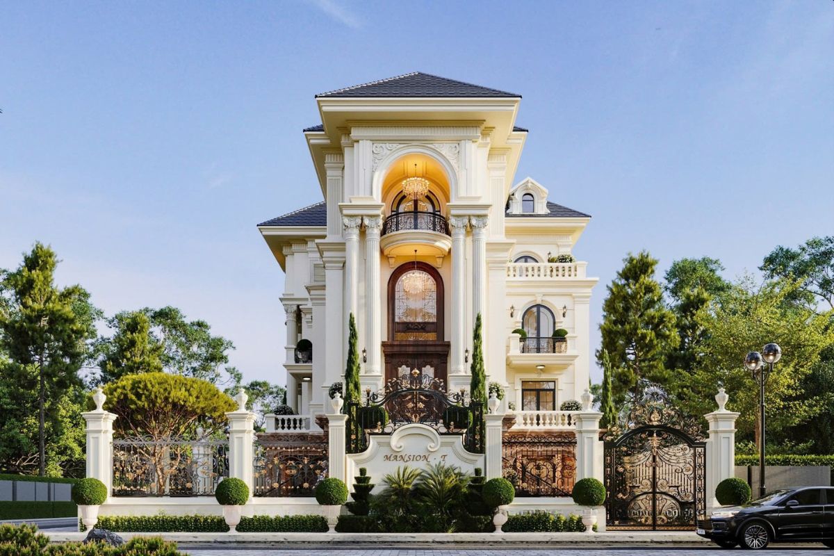 Mặt tiền 8–10m trong thiết kế biệt thự 4 tầng tân cổ điển được kiến trúc sư khéo léo phô diễn vẻ đẹp tinh tế theo chiều sâu (Ảnh: Sưu tầm)