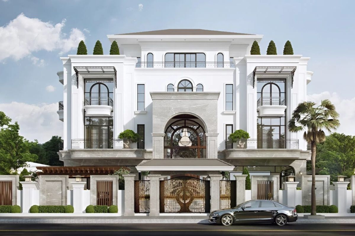 Phong thủy, ánh sáng và vật liệu là những yếu tố then chốt để tạo nên vẻ đẹp uy nghi, lộng lẫy của biệt thự 4 tầng tân cổ điển (Ảnh: Sưu tầm)