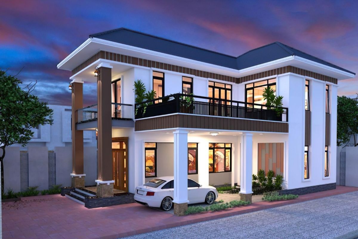 Biệt thự 2 tầng chữ L hiện đại tối ưu công năng nhưng cần xử lý khéo để đảm bảo thẩm mỹ và phong thủy  (Ảnh: Sưu tầm)