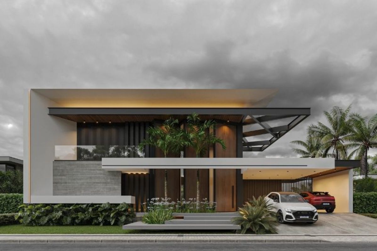 Biệt thự chữ L có gara 2 xe kết hợp kho tăng công năng sử dụng hiệu quả  (Ảnh: Sưu tầm)