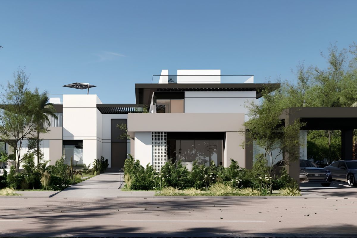 Biệt thự chữ L có gara riêng biệt mang lại sự tiện nghi và riêng tư tối đa  (Ảnh: Sưu tầm)