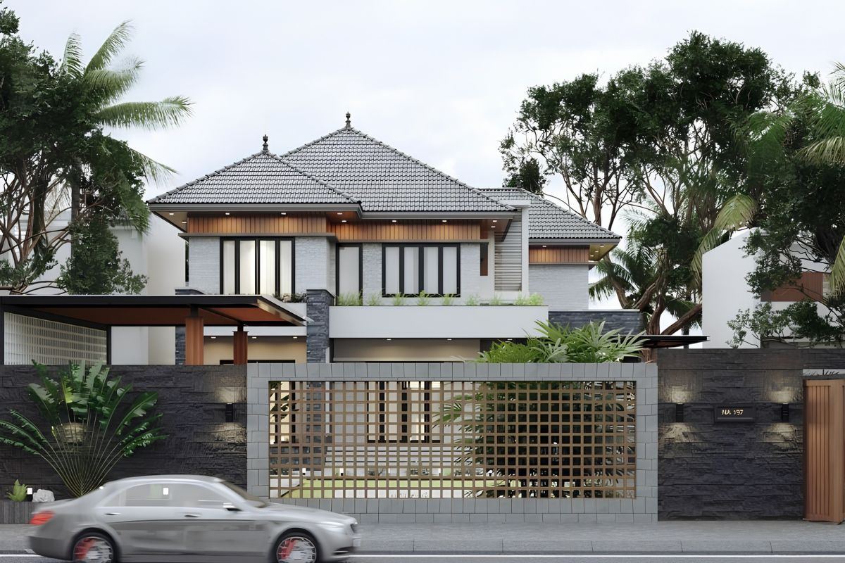 Mẫu nhà chữ L 2 tầng đẹp sang trọng, thanh lịch (Ảnh: Sưu tầm)