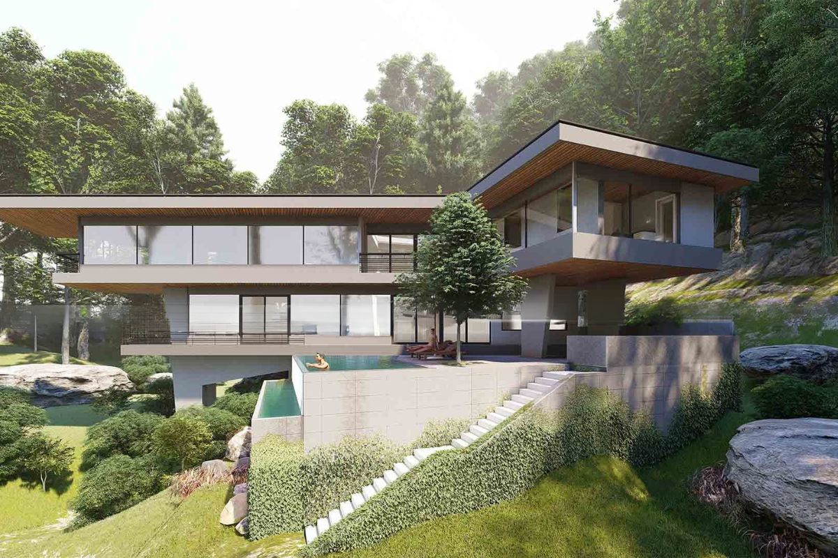 Thiết kế biệt thự chữ L hiện đại giúp tăng khả năng lưu thông không khí tự nhiên  (Ảnh: Sưu tầm)