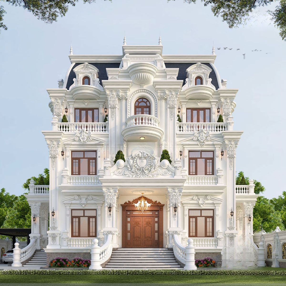 Gam màu trắng kem thanh lịch giúp tôn vinh từng đường nét phào chỉ tinh xảo và khí chất quý tộc (Ảnh: Sưu tầm)