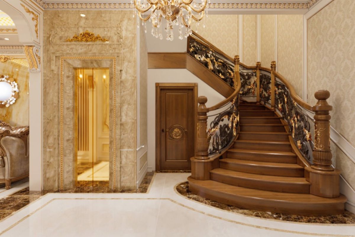 Thang máy giúp biệt thự 4 tầng cổ điển nâng tầm tiện nghi và trải nghiệm sống (Ảnh: Sưu tầm)
