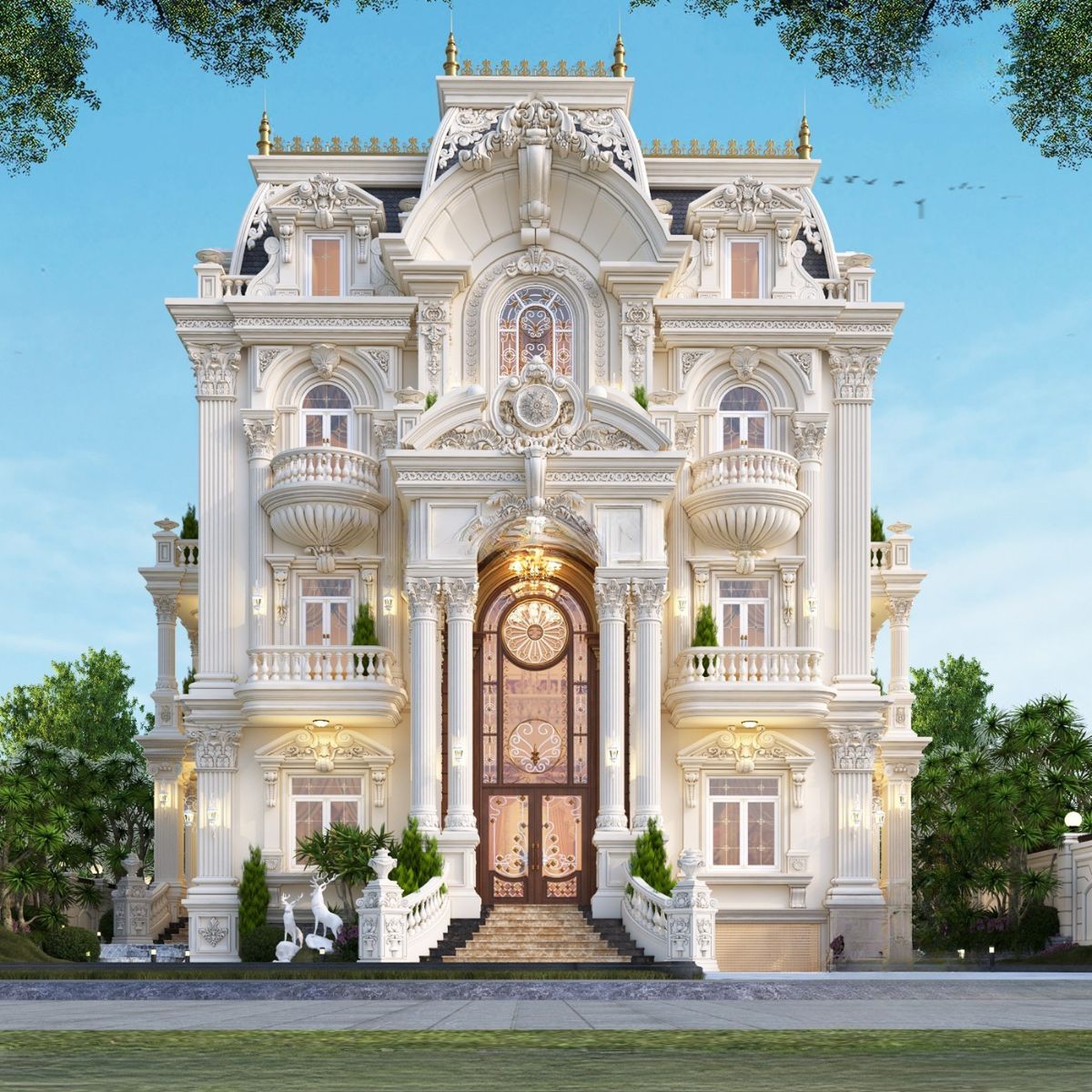 Mẫu biệt thự cổ điển mái Mansard – biểu tượng kiến trúc Pháp cổ mang vẻ đẹp vương giả, kết hợp hoàn hảo giữa thẩm mỹ đỉnh cao và công năng hiện đại (Ảnh: Sưu tầm)