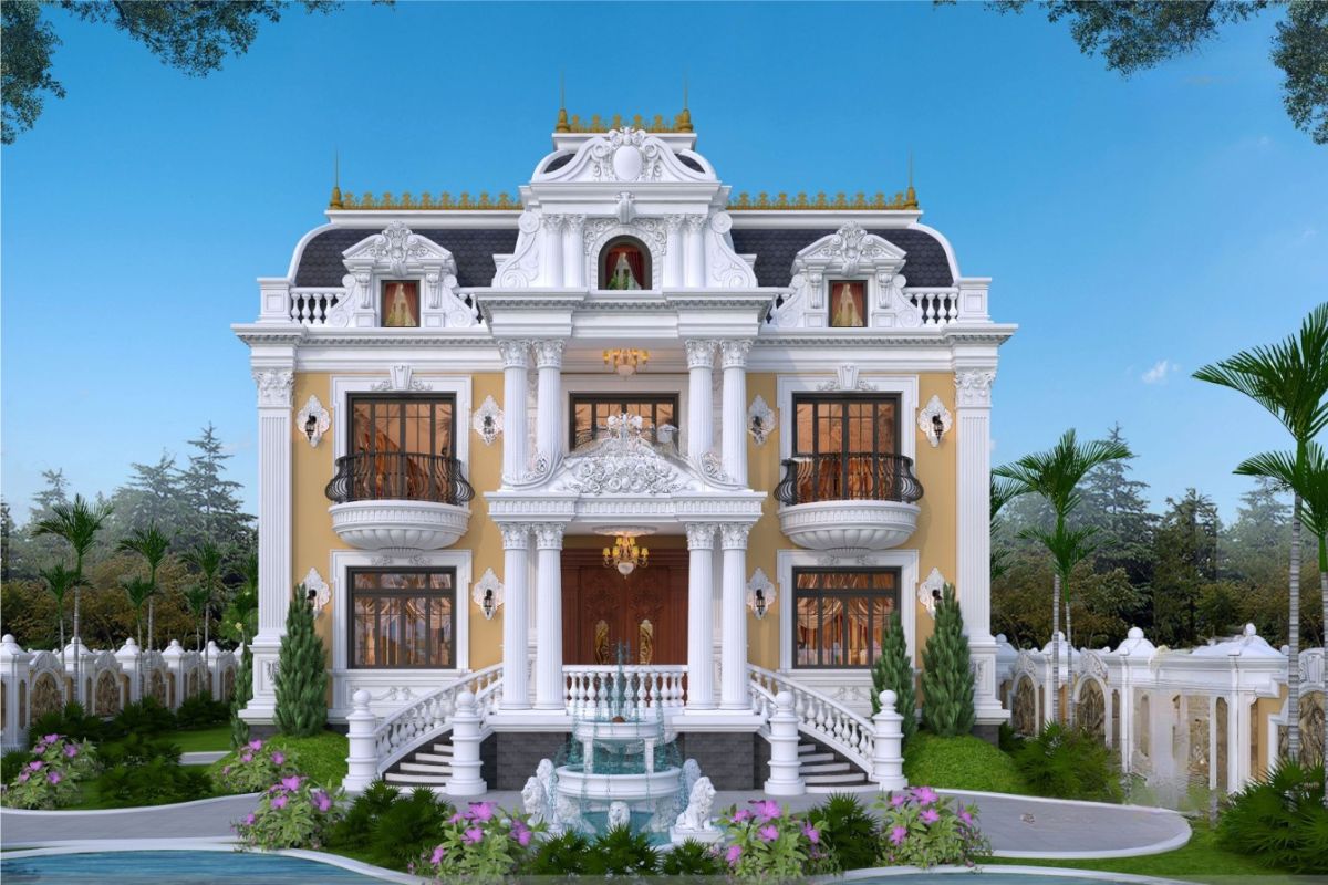 Hệ cửa kính lớn trong biệt thự cổ điển mái Mansard mang đến không gian sống tràn ngập ánh sáng tự nhiên (Ảnh: Sưu tầm)