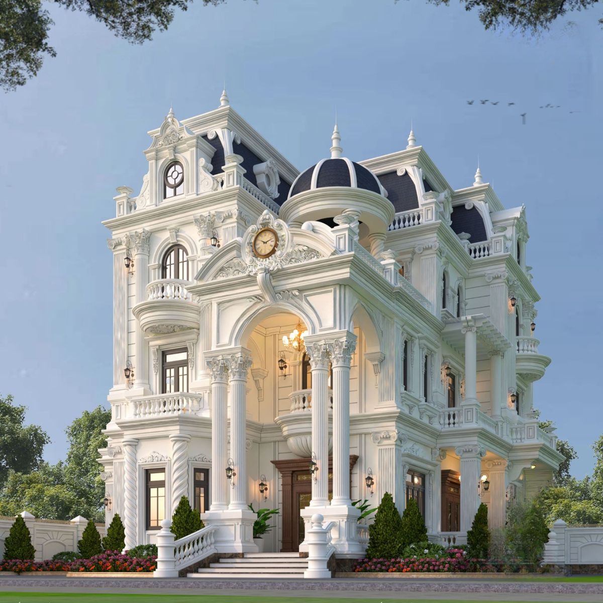 Biệt thự cổ điển mái Mansard 3 tầng mang đến không gian sống đẳng cấp, lý tưởng cho gia đình nhiều thế hệ (Ảnh: Sưu tầm)