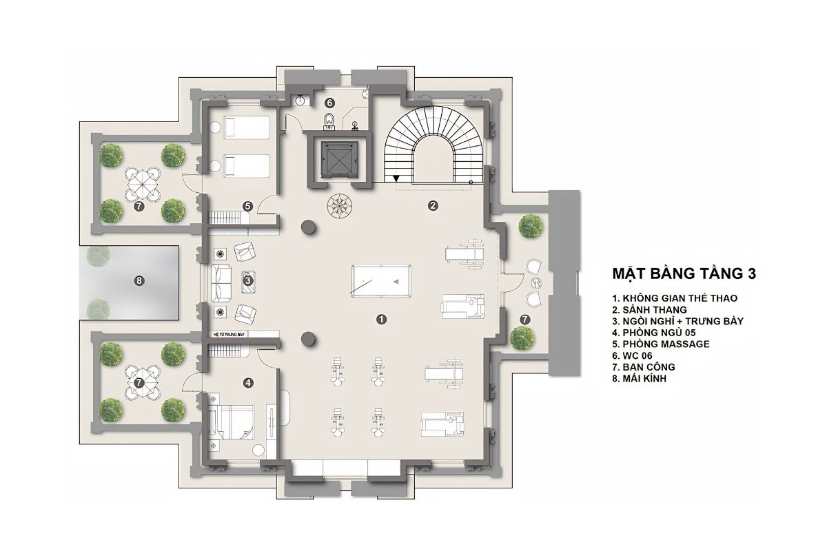 Bản vẽ biệt thự cổ điển mái Mansard tầng 3 kết hợp không gian thư giãn, phòng thờ và khu giải trí, tận dụng tối đa diện tích áp mái để nâng cao công năng sử dụng (Ảnh: Sưu tầm)