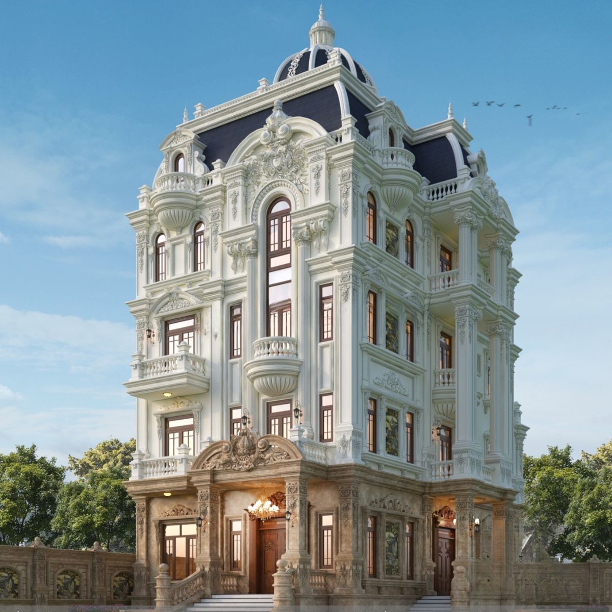 Biệt thự cổ điển mái Mansard cần vật liệu cao cấp để đảm bảo độ bền, chống thấm và giữ vững vẻ đẹp theo thời gian (Ảnh: Sưu tầm)