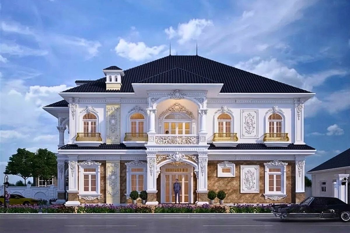 Ban công rộng với lan can nghệ thuật giúp tổng thể trở nên mềm mại và cuốn hút hơn (Ảnh: Sưu tầm)