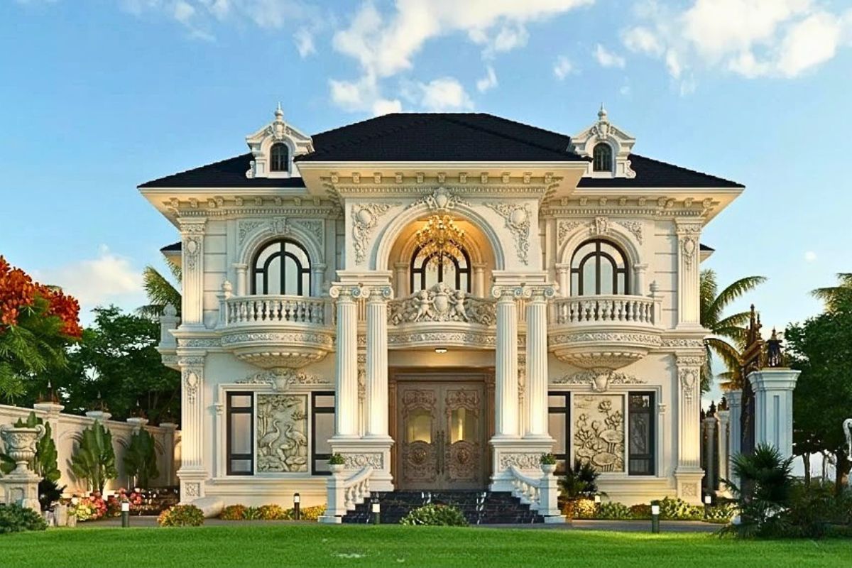 Hệ thống chiếu sáng ngoại thất tinh tế làm nổi bật vẻ đẹp biệt thự khi đêm xuống (Ảnh: Sưu tầm)